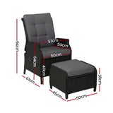 Gardeon Recliner Chair Sun lounge Wicker Lounger Outdoor Furniture Patio Adjustable Black