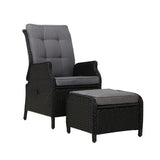 Gardeon Recliner Chair Sun lounge Wicker Lounger Outdoor Furniture Patio Adjustable Black - Close-Up Angle
