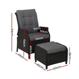 Gardeon 2PC Recliner Chair Sun lounge Wicker Lounger Outdoor Furniture Adjustable Black - Front View