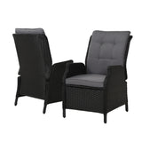 Gardeon 2PC Recliner Chair Sun lounge Wicker Lounger Outdoor Furniture Adjustable Black - Side View