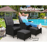 Gardeon 2PC Recliner Chair Sun lounge Wicker Lounger Outdoor Furniture Adjustable Black - Top-Down View