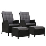 Gardeon 2PC Recliner Chair Sun lounge Wicker Lounger Outdoor Furniture Adjustable Black - Close-Up Angle