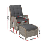 Gardeon 2PC Recliner Chair Sun lounge Wicker Lounger Outdoor Furniture Adjustable Grey - Front View