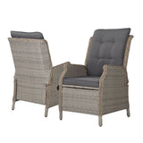 Gardeon 2PC Recliner Chair Sun lounge Wicker Lounger Outdoor Furniture Adjustable Grey - Side View