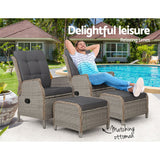 Gardeon 2PC Recliner Chair Sun lounge Wicker Lounger Outdoor Furniture Adjustable Grey - Top-Down View