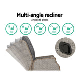 Gardeon 2PC Recliner Chair Sun lounge Wicker Lounger Outdoor Furniture Adjustable Grey - 45-Degree Angle