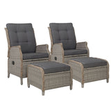 Gardeon 2PC Recliner Chair Sun lounge Wicker Lounger Outdoor Furniture Adjustable Grey - Close-Up Angle