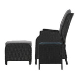 Gardeon 5PC Recliner Chairs Table Sun lounge Wicker Outdoor Furniture Adjustable Black - Top-Down View