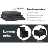 Gardeon 5PC Recliner Chairs Table Sun lounge Wicker Outdoor Furniture Adjustable Black - Close-Up Angle