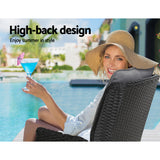 Gardeon 5PC Recliner Chairs Table Sun lounge Wicker Outdoor Furniture Adjustable Black - Extra Image