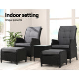 Gardeon 5PC Recliner Chairs Table Sun lounge Wicker Outdoor Furniture Adjustable Black - Extra Image