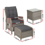 Gardeon 5PC Recliner Chairs Table Sun lounge Wicker Outdoor Furniture Adjustable Grey - Front View