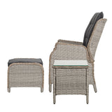 Gardeon 5PC Recliner Chairs Table Sun lounge Wicker Outdoor Furniture Adjustable Grey - Top-Down View