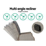 Gardeon 5PC Recliner Chairs Table Sun lounge Wicker Outdoor Furniture Adjustable Grey - Rear View