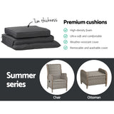 Gardeon 5PC Recliner Chairs Table Sun lounge Wicker Outdoor Furniture Adjustable Grey - Close-Up Angle