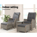 Gardeon 5PC Recliner Chairs Table Sun lounge Wicker Outdoor Furniture Adjustable Grey - Extra Image