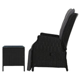 Gardeon 3PC Recliner Chairs Table Sun lounge Outdoor Furniture Wicker Adjustable Black - Top-Down View