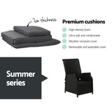 Gardeon 3PC Recliner Chairs Table Sun lounge Outdoor Furniture Wicker Adjustable Black - Close-Up Angle