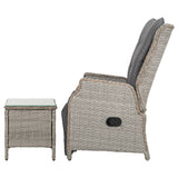 Gardeon 3PC Recliner Chairs Table Sun lounge Outdoor Furniture Wicker Adjustable Grey - Top-Down View