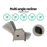 Gardeon 3PC Recliner Chairs Table Sun lounge Outdoor Furniture Wicker Adjustable Grey - Rear View