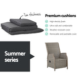 Gardeon 3PC Recliner Chairs Table Sun lounge Outdoor Furniture Wicker Adjustable Grey - Close-Up Angle