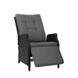 Gardeon Recliner Chairs Sun lounge Wicker Lounger Outdoor Furniture Patio Adjustable Black - Close-Up Angle