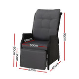 Gardeon 2PC Recliner Chairs Sun lounge Wicker Lounger Outdoor Furniture Adjustable Black - Front View