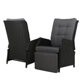 Gardeon 2PC Recliner Chairs Sun lounge Wicker Lounger Outdoor Furniture Adjustable Black - Side View
