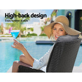 Gardeon 2PC Recliner Chairs Sun lounge Wicker Lounger Outdoor Furniture Adjustable Black - Rear View
