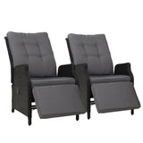 Gardeon 2PC Recliner Chairs Sun lounge Wicker Lounger Outdoor Furniture Adjustable Black - Close-Up Angle