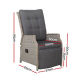 Gardeon 2PC Recliner Chairs Sun lounge Wicker Lounger Outdoor Furniture Adjustable Grey - Front View