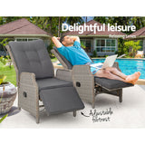 Gardeon 2PC Recliner Chairs Sun lounge Wicker Lounger Outdoor Furniture Adjustable Grey - Top-Down View