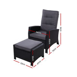 Gardeon Recliner Chair Sun lounge Wicker Lounger Outdoor Patio Furniture Adjustable Black