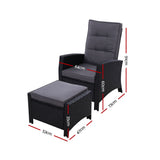 Gardeon Recliner Chair Sun lounge Wicker Lounger Outdoor Patio Furniture Adjustable Black - Front View
