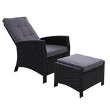 Gardeon Recliner Chair Sun lounge Wicker Lounger Outdoor Patio Furniture Adjustable Black - Low Angle