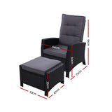 Gardeon 2PC Recliner Chairs Sun lounge Wicker Lounger Outdoor Furniture Adjustable Black - Front View