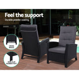 Gardeon 2PC Recliner Chairs Sun lounge Wicker Lounger Outdoor Furniture Adjustable Black - Top-Down View