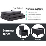 Gardeon 2PC Recliner Chairs Sun lounge Wicker Lounger Outdoor Furniture Adjustable Black - Rear View