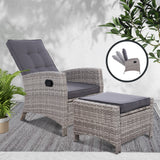 Gardeon Recliner Chair Sun lounge Wicker Lounger Outdoor Patio Furniture Adjustable Grey - Close-Up Angle