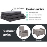 Gardeon 2PC Recliner Chairs Sun lounge Wicker Lounger Outdoor Furniture Adjustable Grey - Rear View