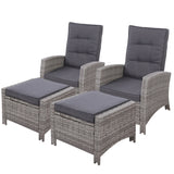 Gardeon 2PC Recliner Chairs Sun lounge Wicker Lounger Outdoor Furniture Adjustable Grey - Close-Up Angle