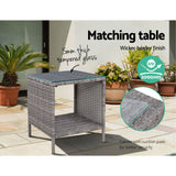 Gardeon 3PC Recliner Chairs Table Sun lounge Wicker Outdoor Furniture Adjustable Grey - Rear View