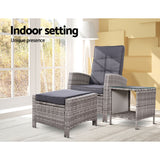 Gardeon 3PC Recliner Chairs Table Sun lounge Wicker Outdoor Furniture Adjustable Grey - Extra Image