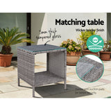 Gardeon 3PC Recliner Chairs Table Sun lounge Wicker Outdoor Furniture Adjustable Grey - Extra Image