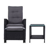 Gardeon 5PC Recliner Chairs Table Sun lounge Wicker Outdoor Furniture Adjustable Black - Side View