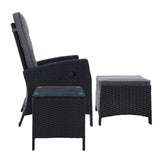 Gardeon 5PC Recliner Chairs Table Sun lounge Wicker Outdoor Furniture Adjustable Black - Top-Down View