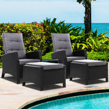 Gardeon 5PC Recliner Chairs Table Sun lounge Wicker Outdoor Furniture Adjustable Black - Low Angle