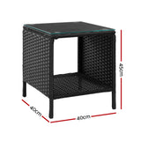 Gardeon Coffee Side Table Wicker Desk Rattan Outdoor Furniture Garden Black - Front View