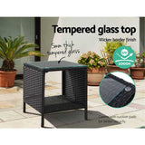 Gardeon Coffee Side Table Wicker Desk Rattan Outdoor Furniture Garden Black - 45-Degree Angle