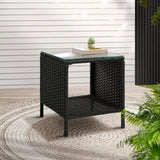 Gardeon Coffee Side Table Wicker Desk Rattan Outdoor Furniture Garden Black - Low Angle